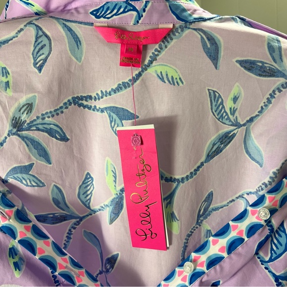 Lilly Pulitzer Kenna Stretch Top Purple Iris Slathouse Jungle Engineered M NWT